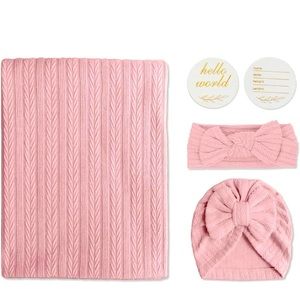 Newborn swaddle set with hello world wooden birth announcement card